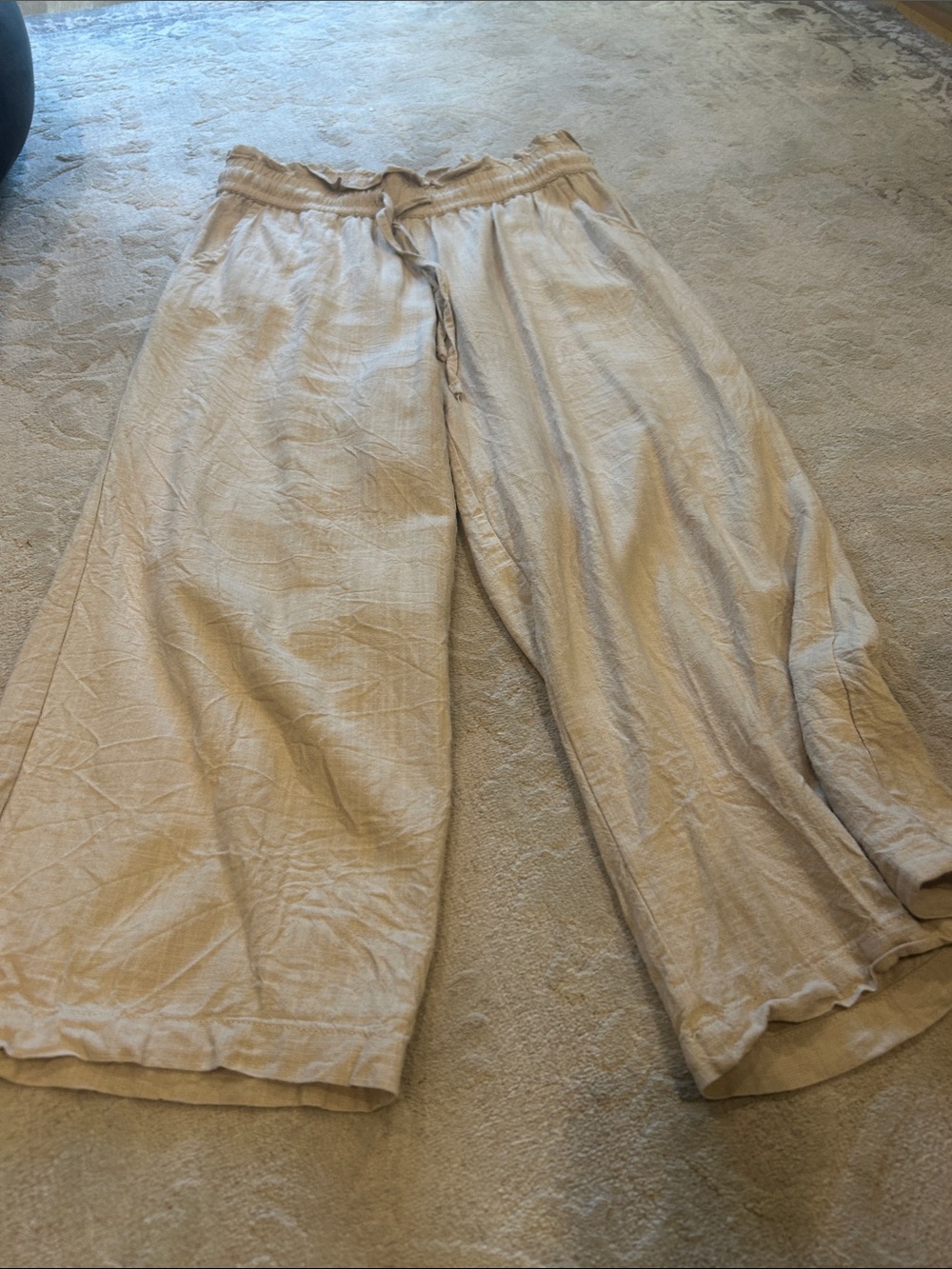 100% Linen. Women's Wide-Leg Linen Pants - Beige